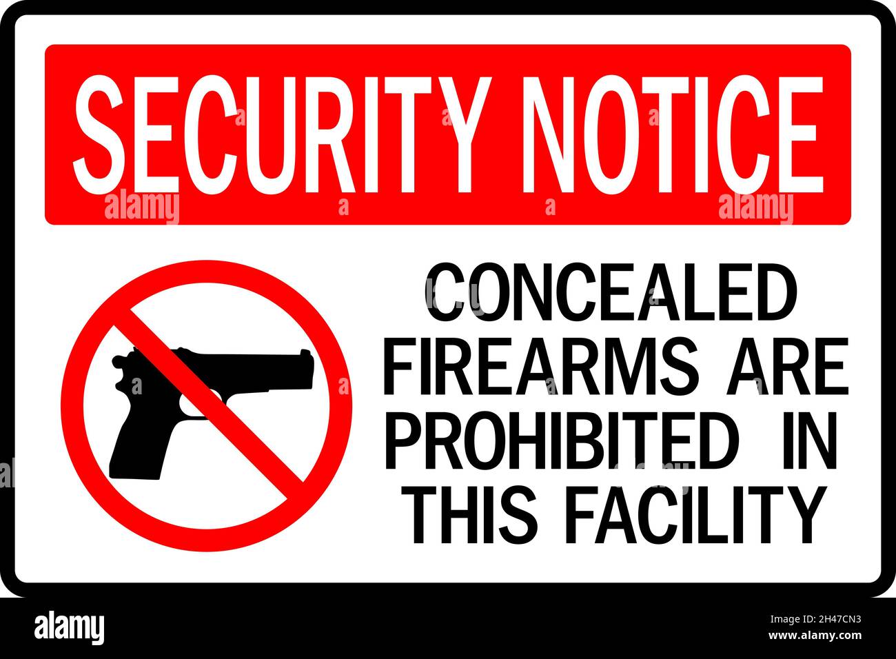 Concealed firearms prohibited sign. Security signs and symbols Stock