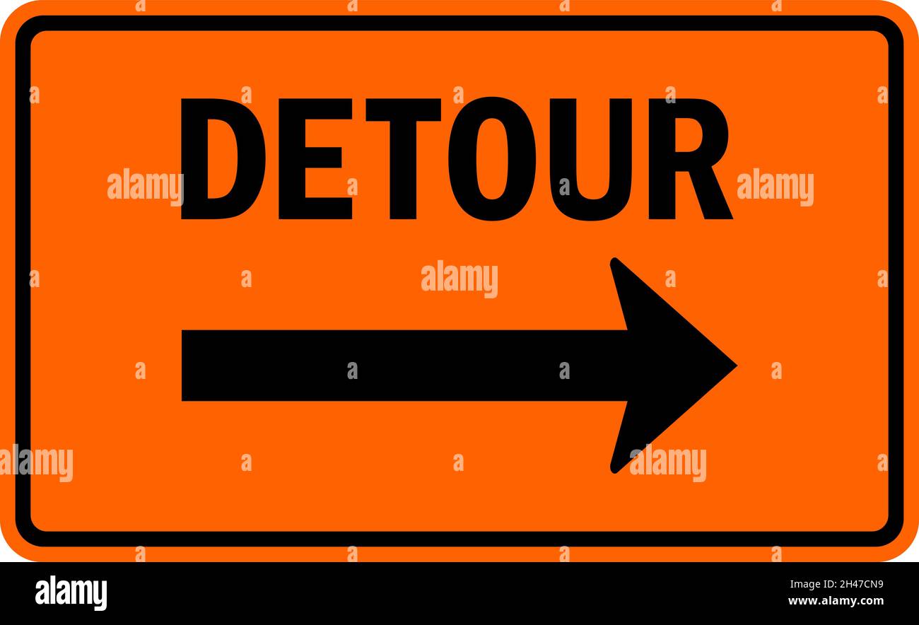 Detour right arrow sign. White on orange background. Traffic signs ...