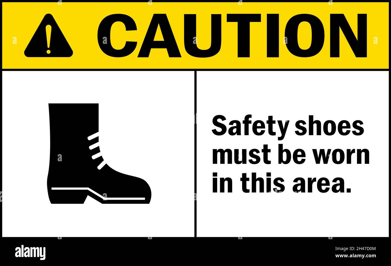 Caution safety shoes must be worn in this area sign. General safety