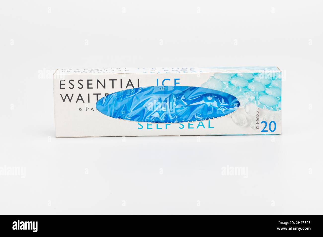 Packaging for ice cube for cool drinks sold in plastic bags of ice cubes  for parties & home use sold from freezer cabinet by supermarket England UK  Stock Photo - Alamy