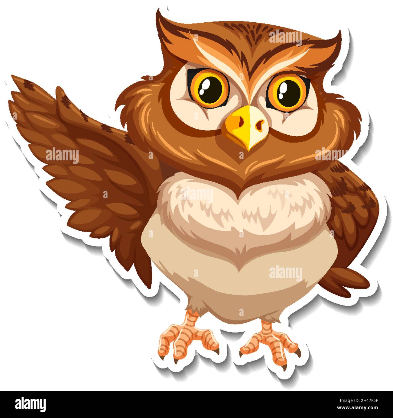 Brown owl bird cartoon character sticker illustration Stock Vector ...