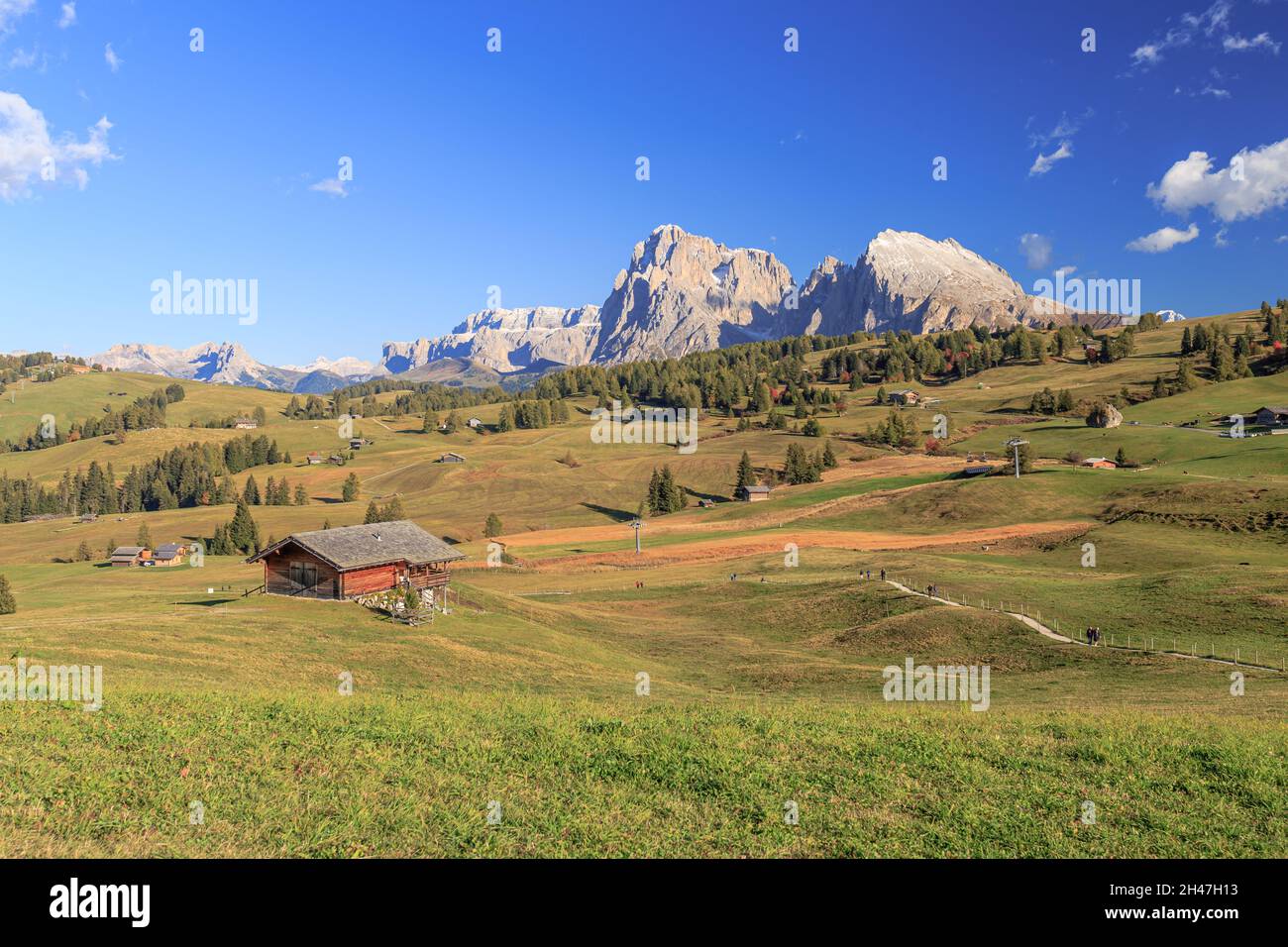 Scenic view over the Dolomite mountains on alpe siusi Stock Photo