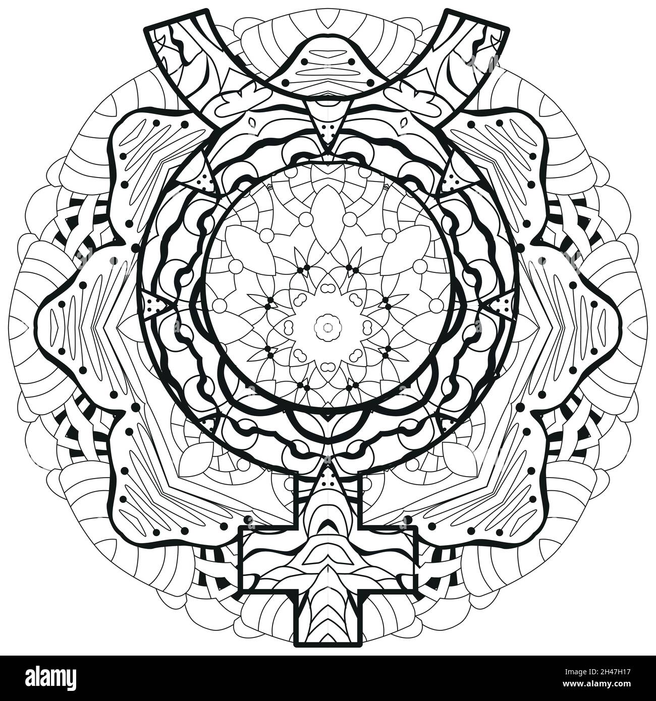 Mercury sign with mandala, astrology concept art. Tattoo design. Horoscope signs, magic symbols, icons. Astrology concept for occult design. Stock Vector