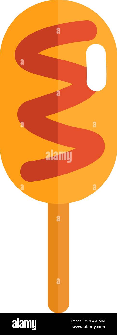 Fast food corndog, illustration, vector, on a white background. Stock Vector