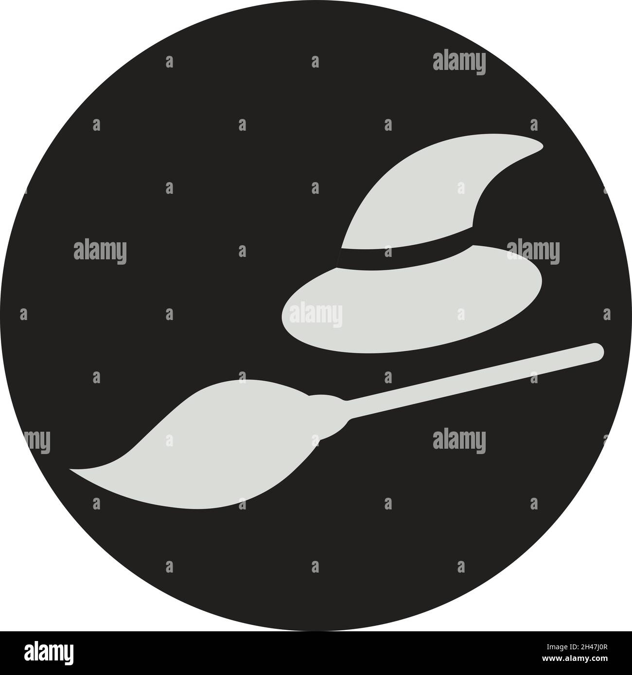 Witch hat with broom black and white Stock Vector Images - Alamy