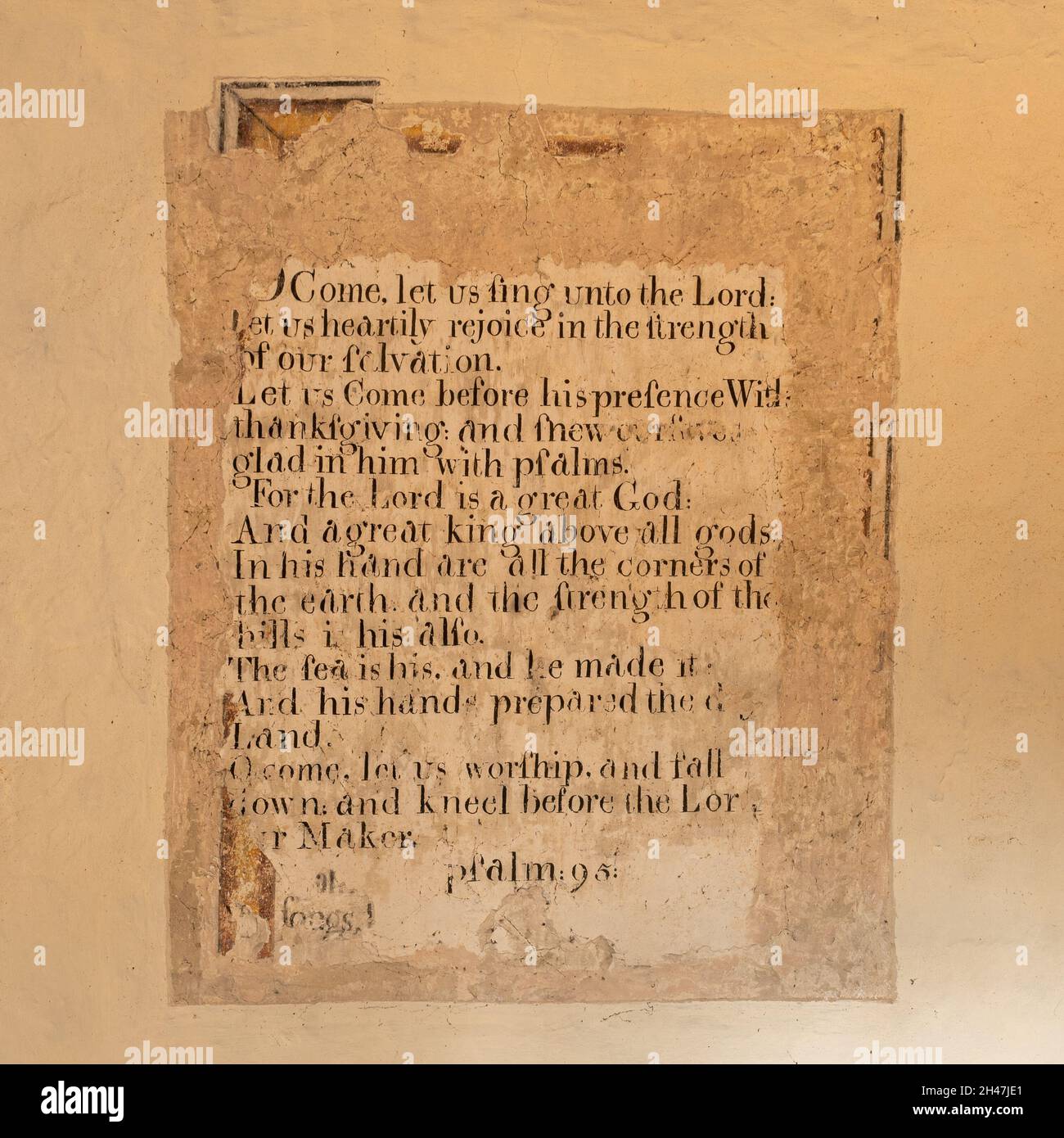 Historic wall paintings inside St James' Church, Bramley village