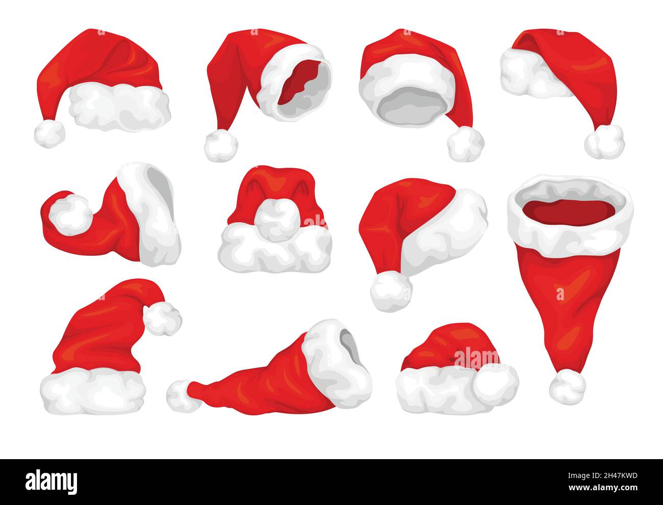 Traditional Santa Claus hat set. Icons of different types of hats for