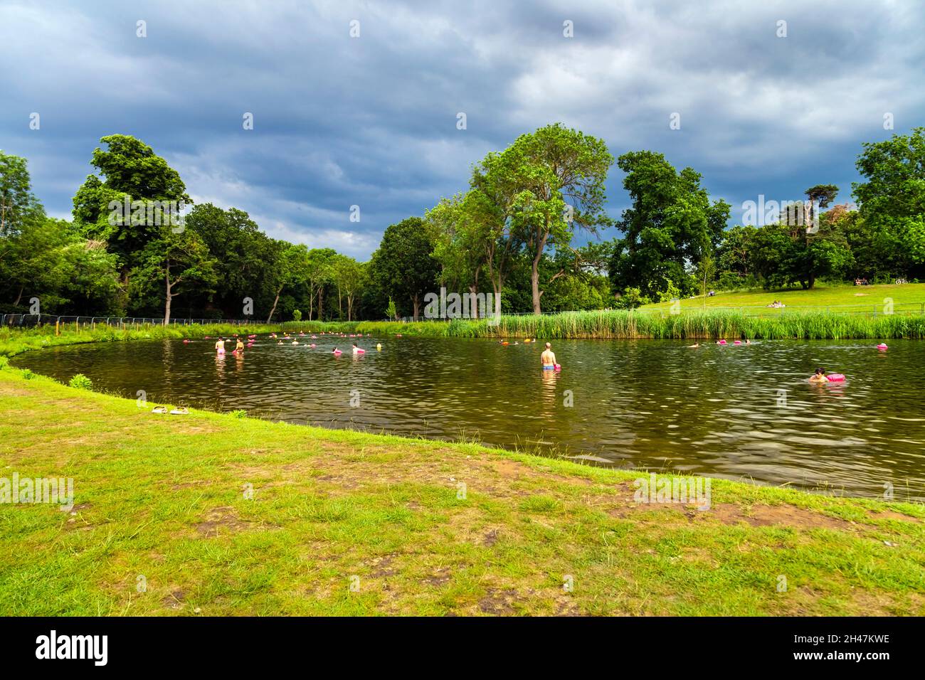 Beckenham Place Park swimming lake, London, UK Stock Photo