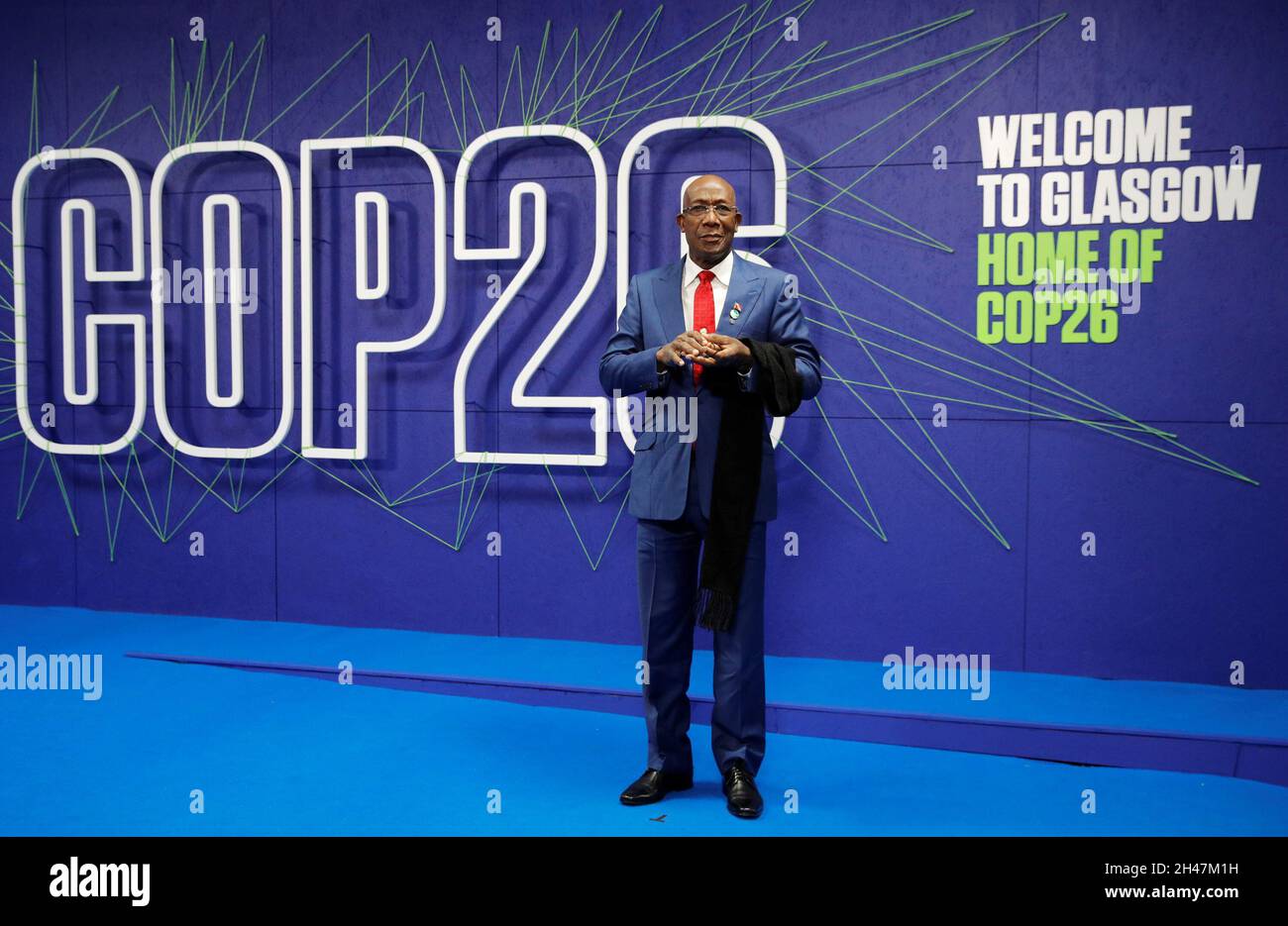 Trinidad and Tobago's Prime Minister Keith Rowley arrives for the Cop26 summit at the Scottish Event Campus (SEC) in Glasgow. Picture date: Monday November 1, 2021. Stock Photo