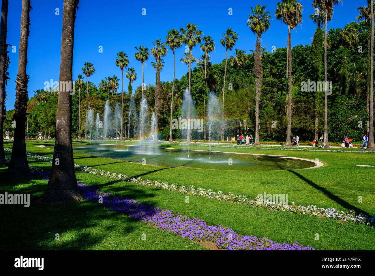 Park with fountains and palm trees Stock Photo - Alamy
