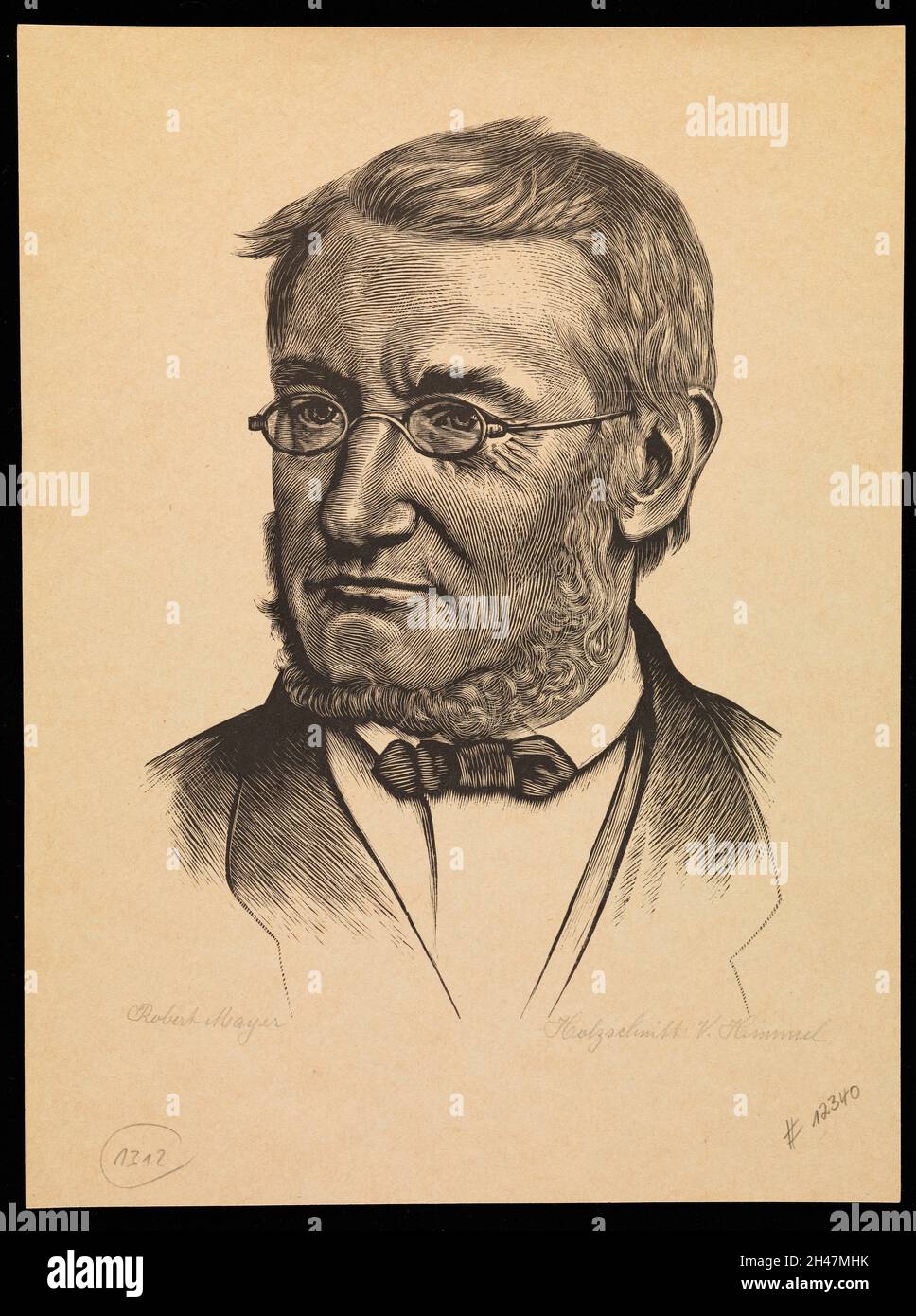 Julius Robert von Mayer. Wood engraving by Hummel, 18--. Stock Photo