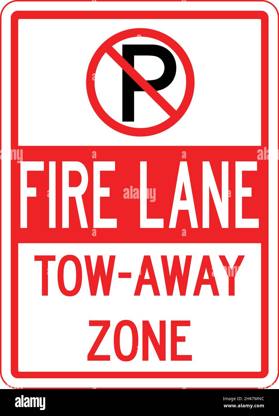 Fire Lane Tow Away Zone Sign. Parking signs and symbols. Stock Vector