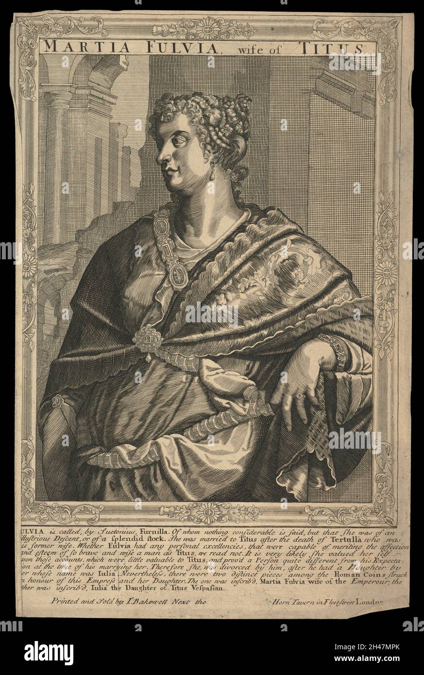 Martia Fulvia (Marcia Furnilla), wife of Titus, Emperor of Rome. Line engraving, 16--, after A. Sadeler after Titian. Stock Photo