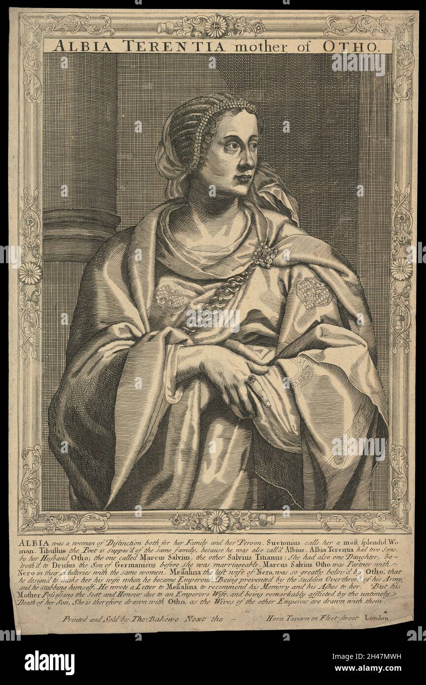 Albia Terentia, mother of Otho, Emperor of Rome. Line engraving, 16--, after A. Sadeler after Titian. Stock Photo