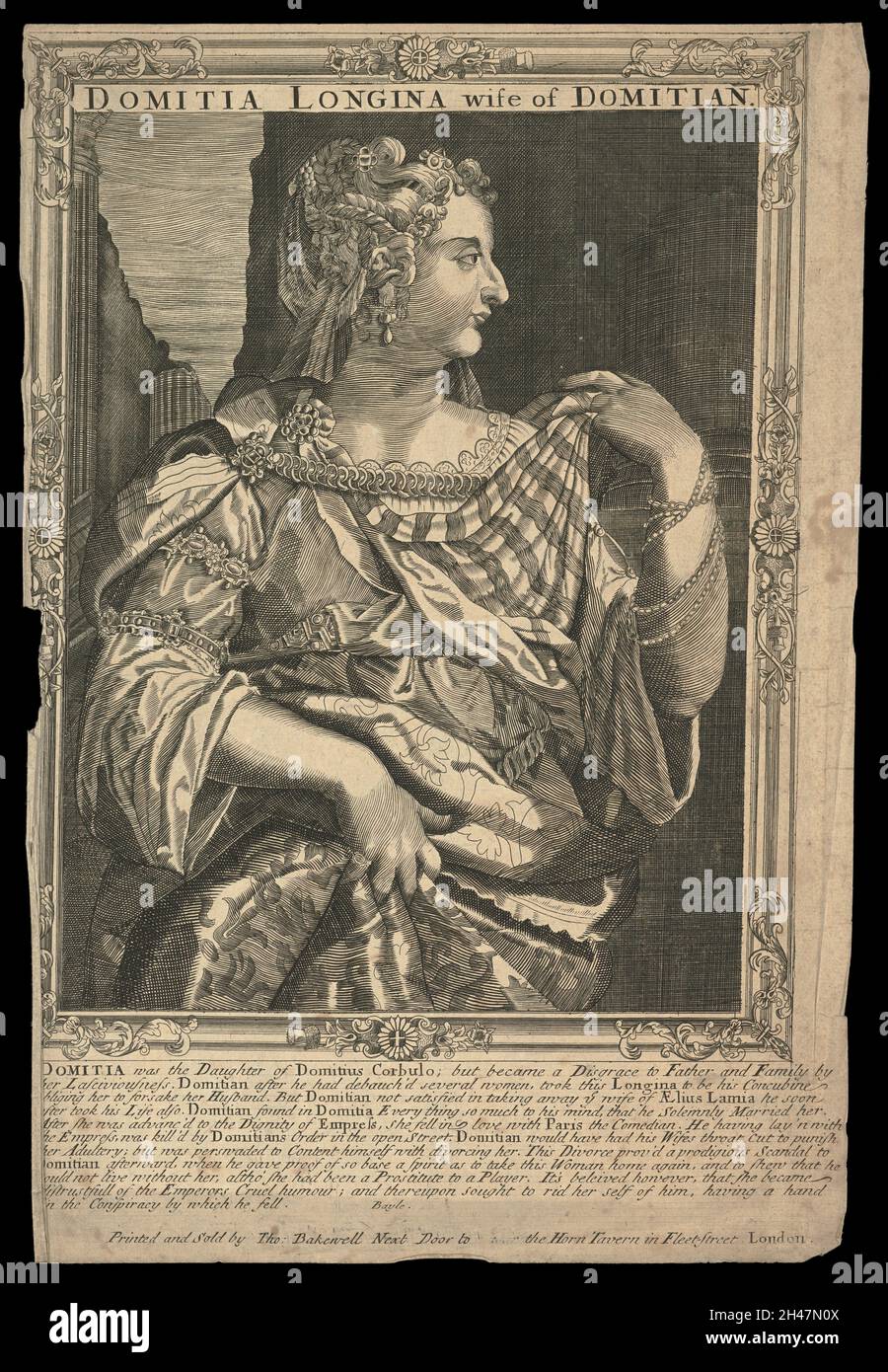 Domitia Longina, wife of Domitian, Emperor of Rome. Line engraving, 16