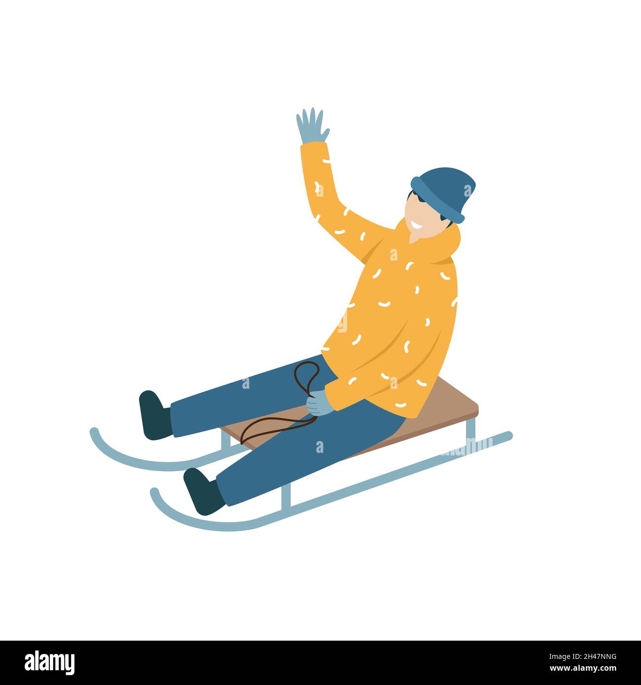 Cheerful child sledding down the hill. Boy rides on a sled Stock Vector ...