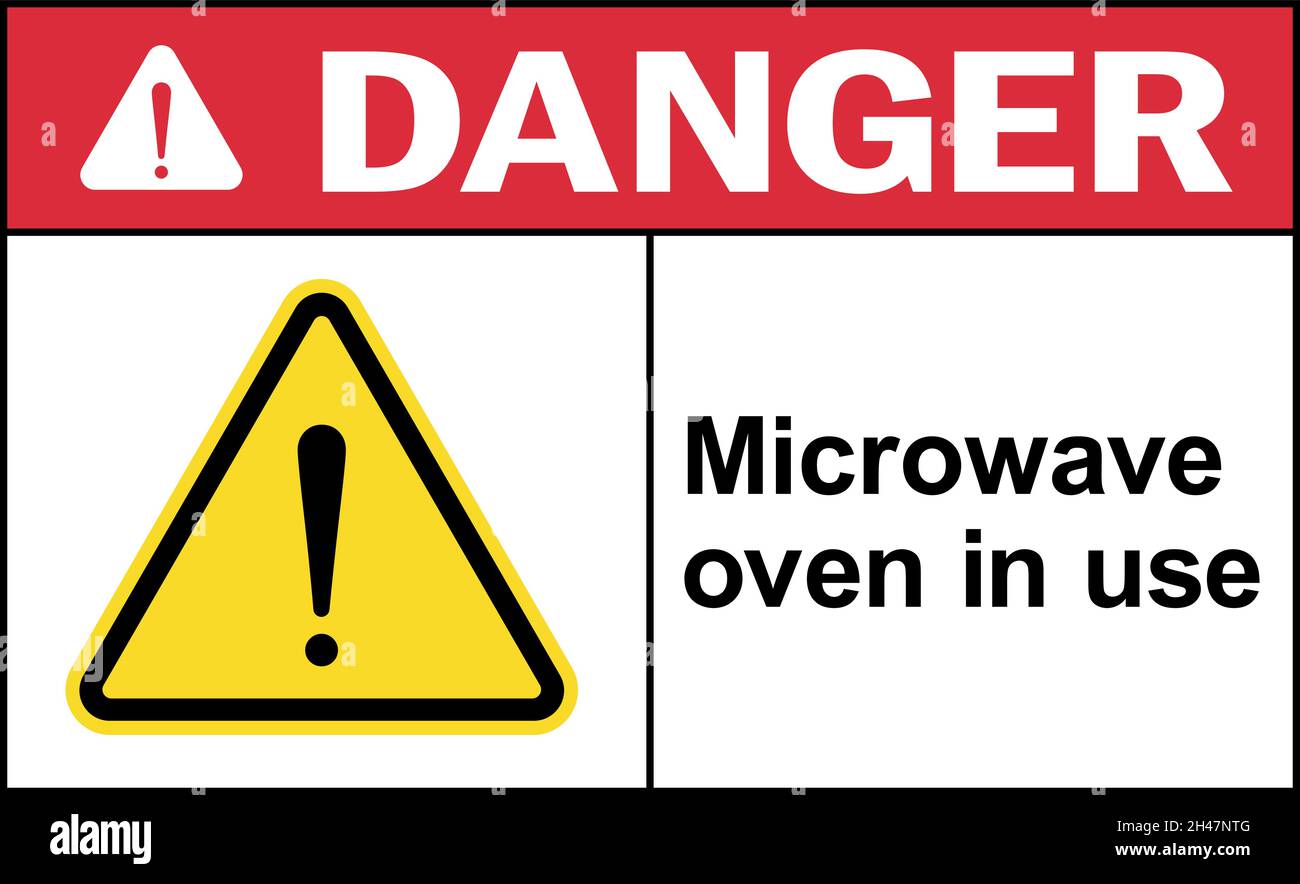 Microwave in use danger sign. Electrical equipment safety signs and symbols. Stock Vector