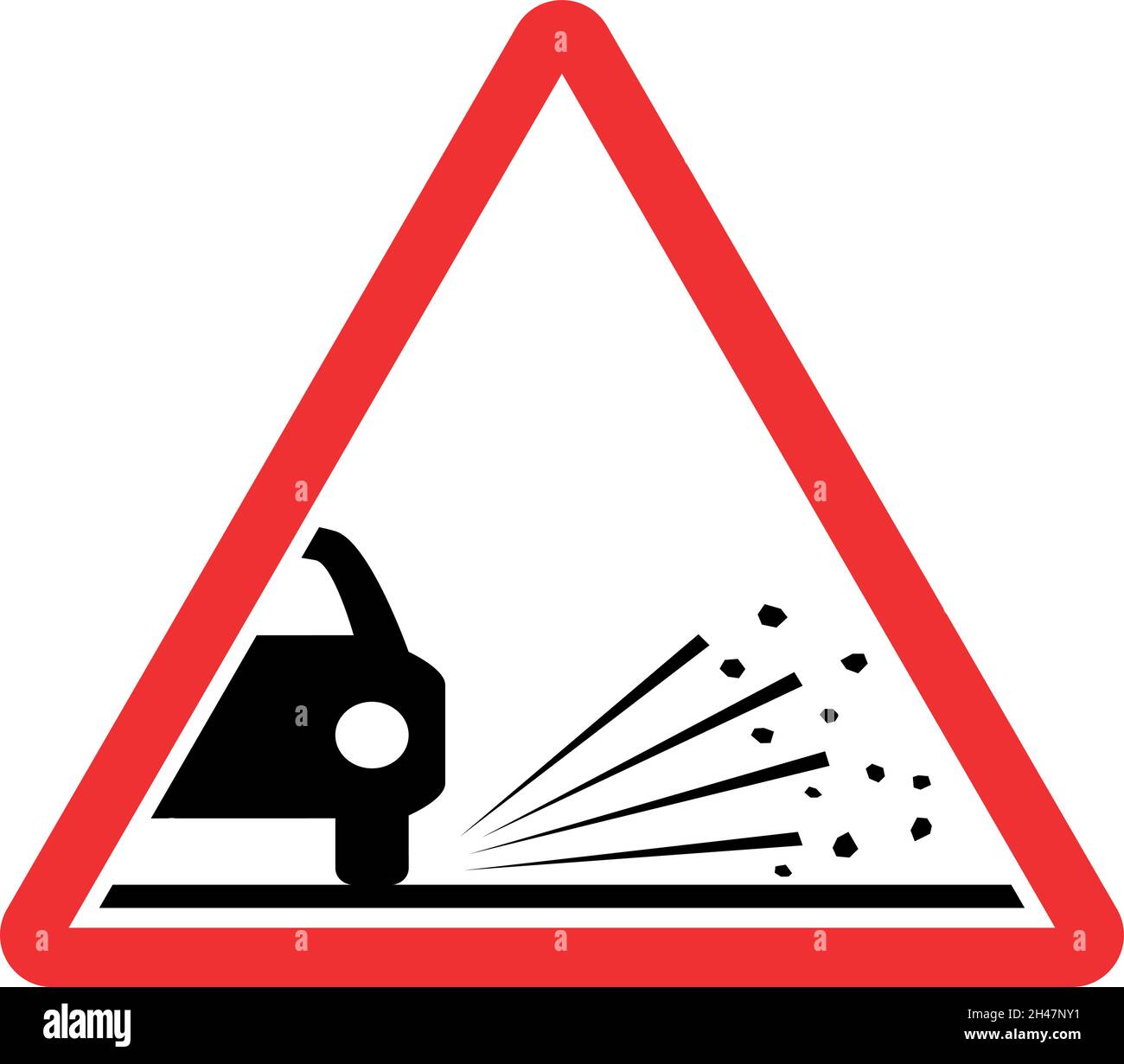 Loose chippings road sign. Red triangle background. Traffic signs and symbols. Stock Vector