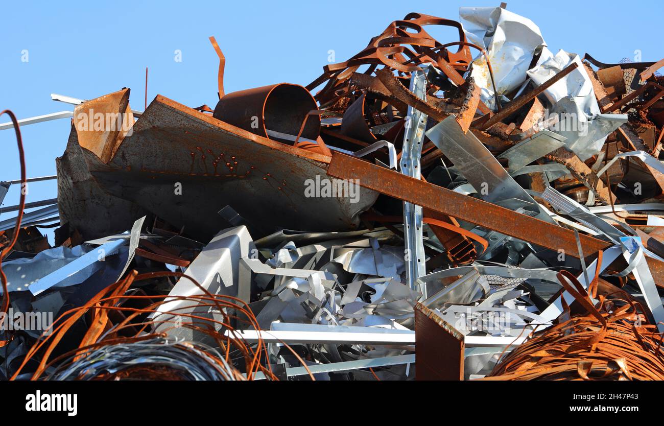pile of rusty ferrous scrap in a controlled landfill of a foundry Stock Photo