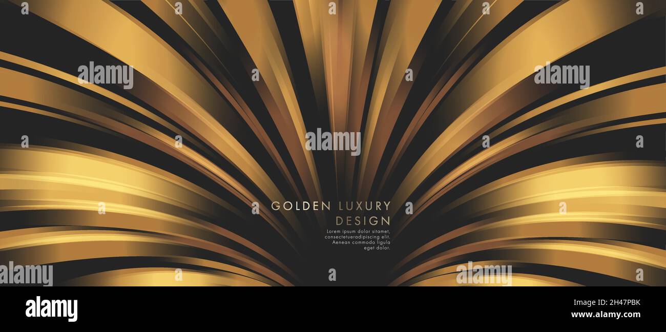 Golden Raysspreading from center creating funnel on dark backdrop, illusion Stock Vector
