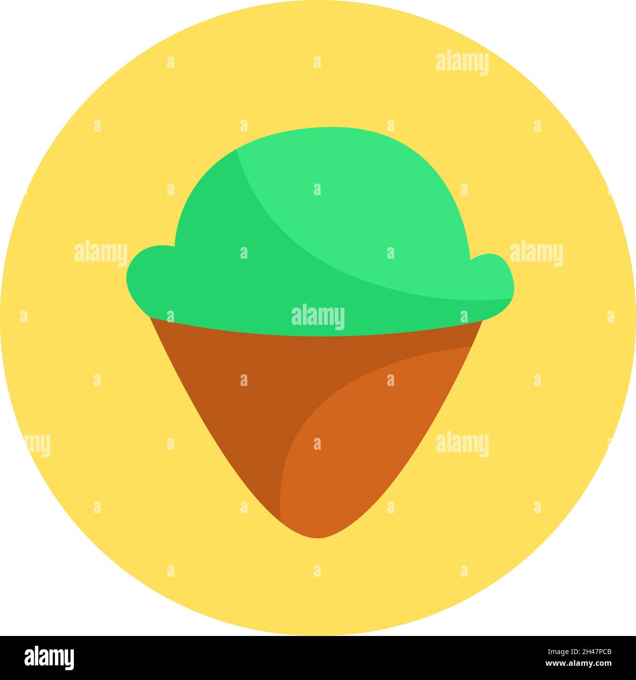 Green ice cream in cone, illustration, vector, on a white background