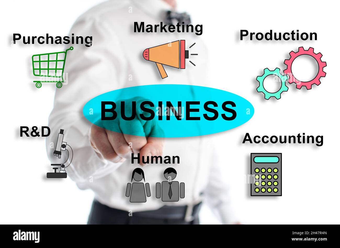 Business structure concept shown by a man in background Stock Photo