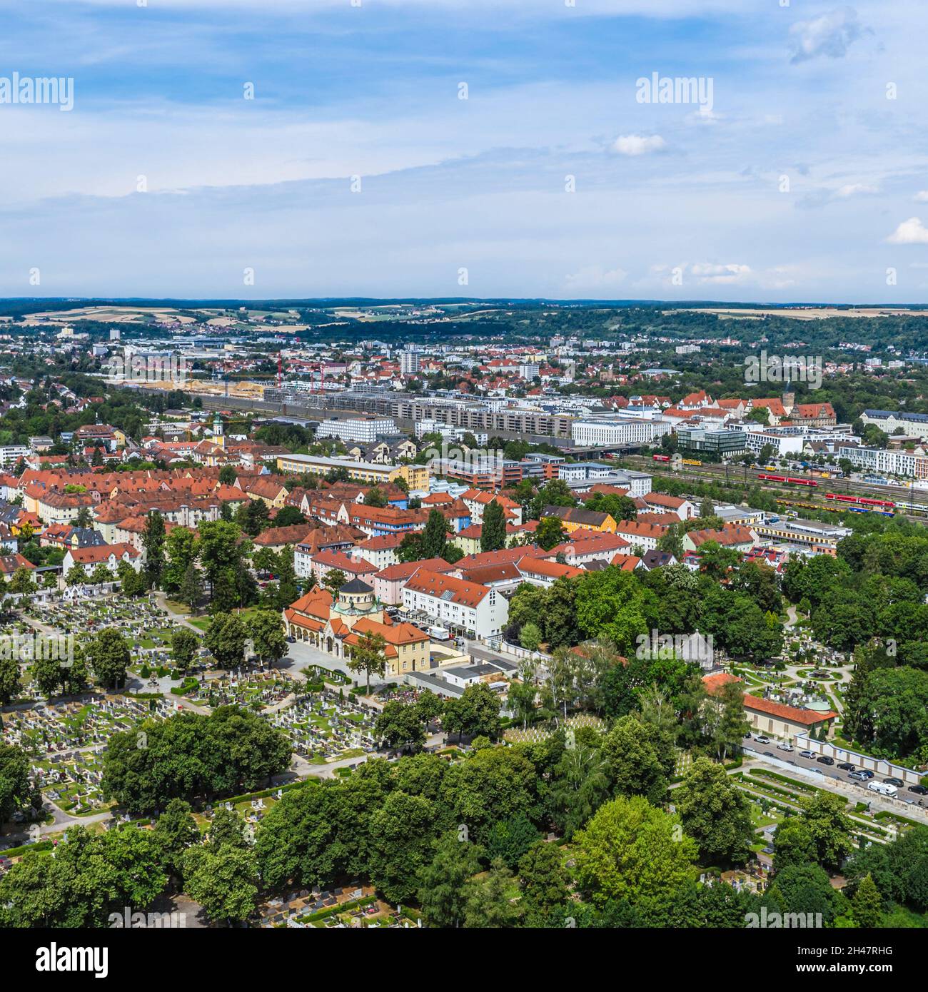 Aerial view to Regensburg on Danube - the Galgenberg quarter Stock Photo