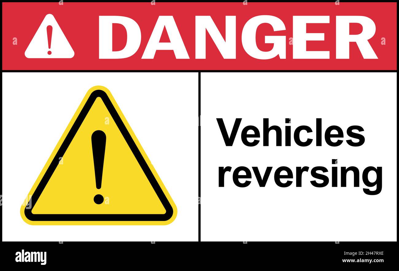 Vehicles reversing danger sign. Equipment safety signs and symbols