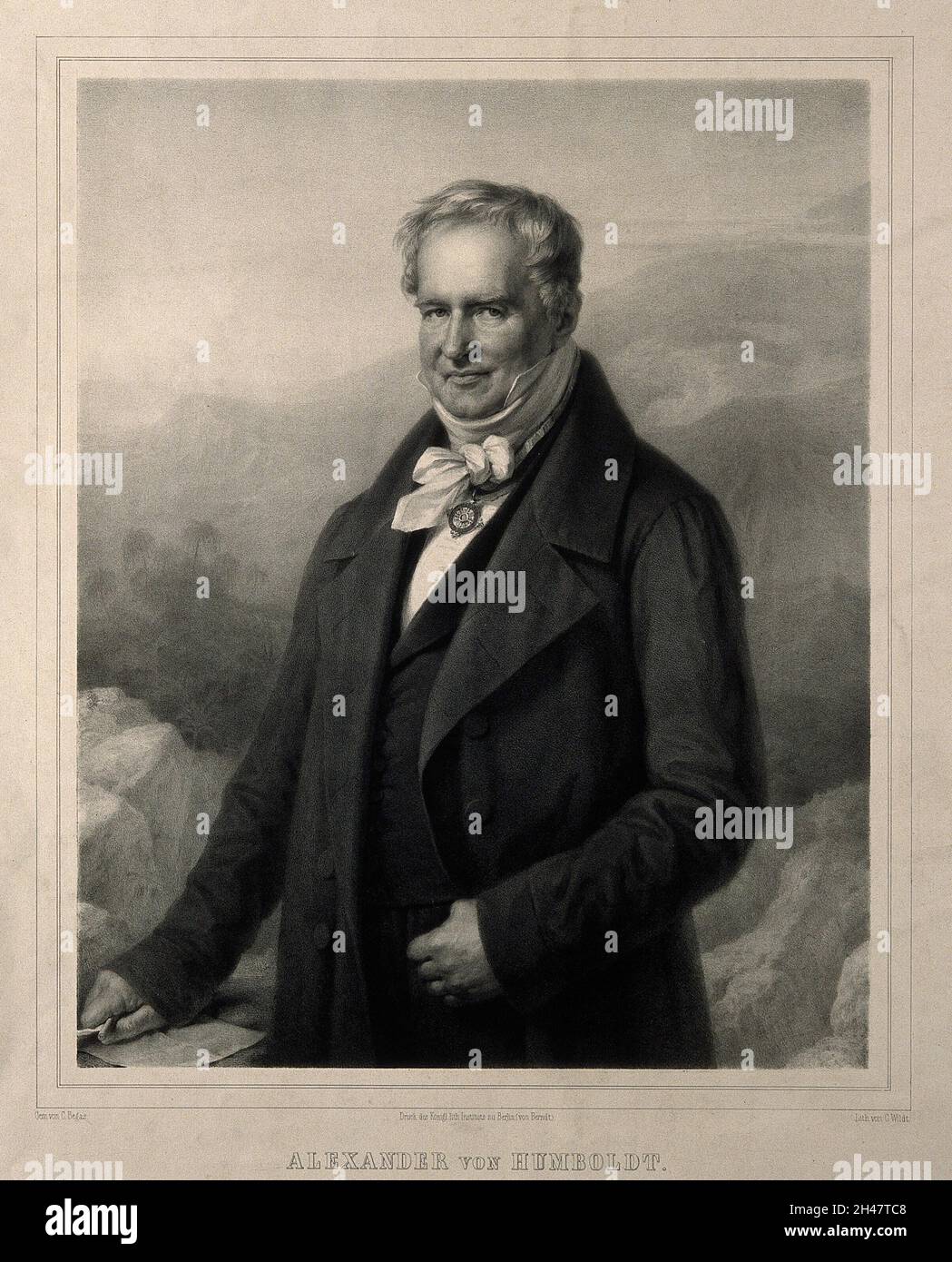 Friedrich Heinrich Alexander von Humboldt. Lithograph by C. Wildt after C. Begas, 1840. Stock Photo