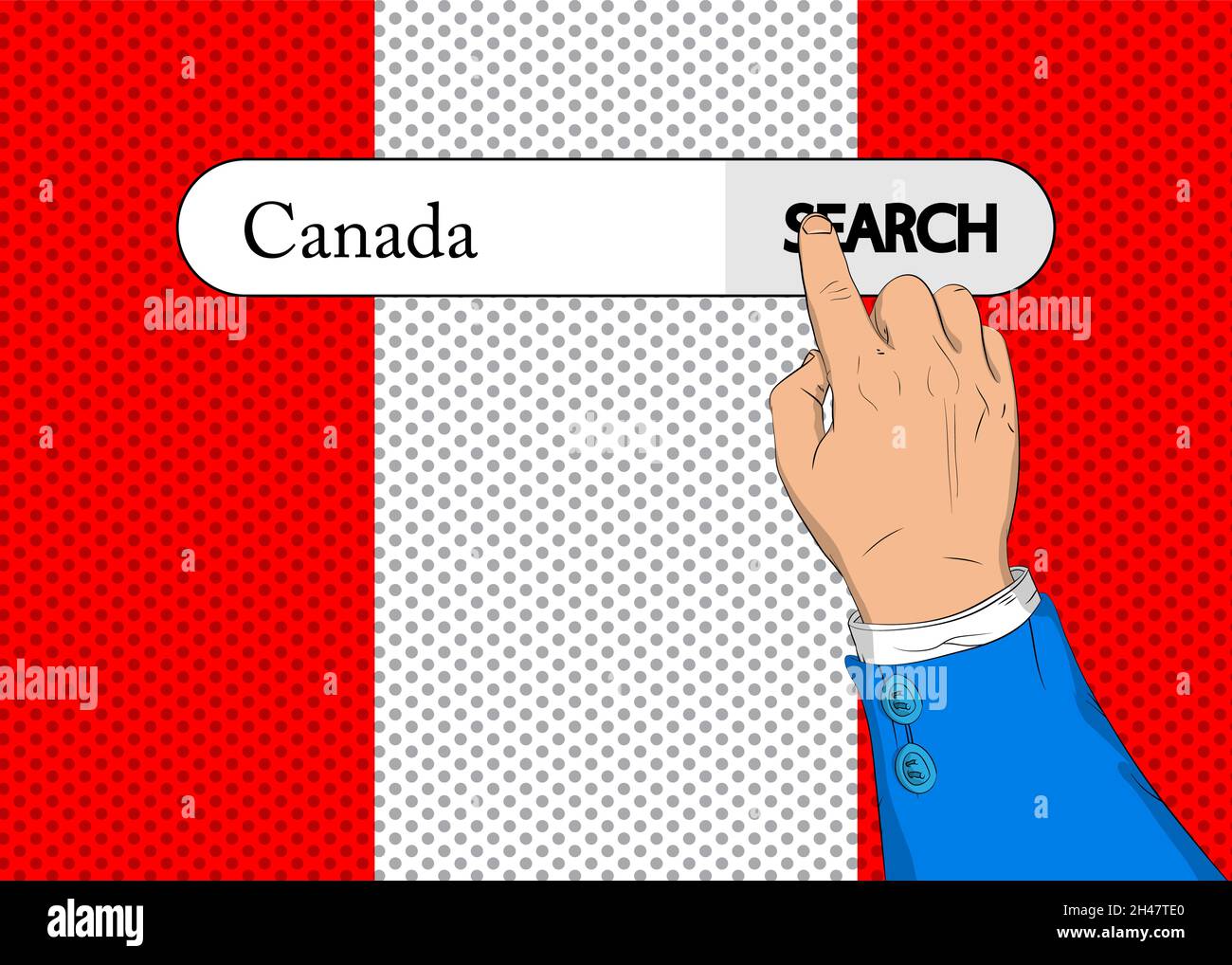 Virtual search bar with the text Canada. Businessman pushing his right ...