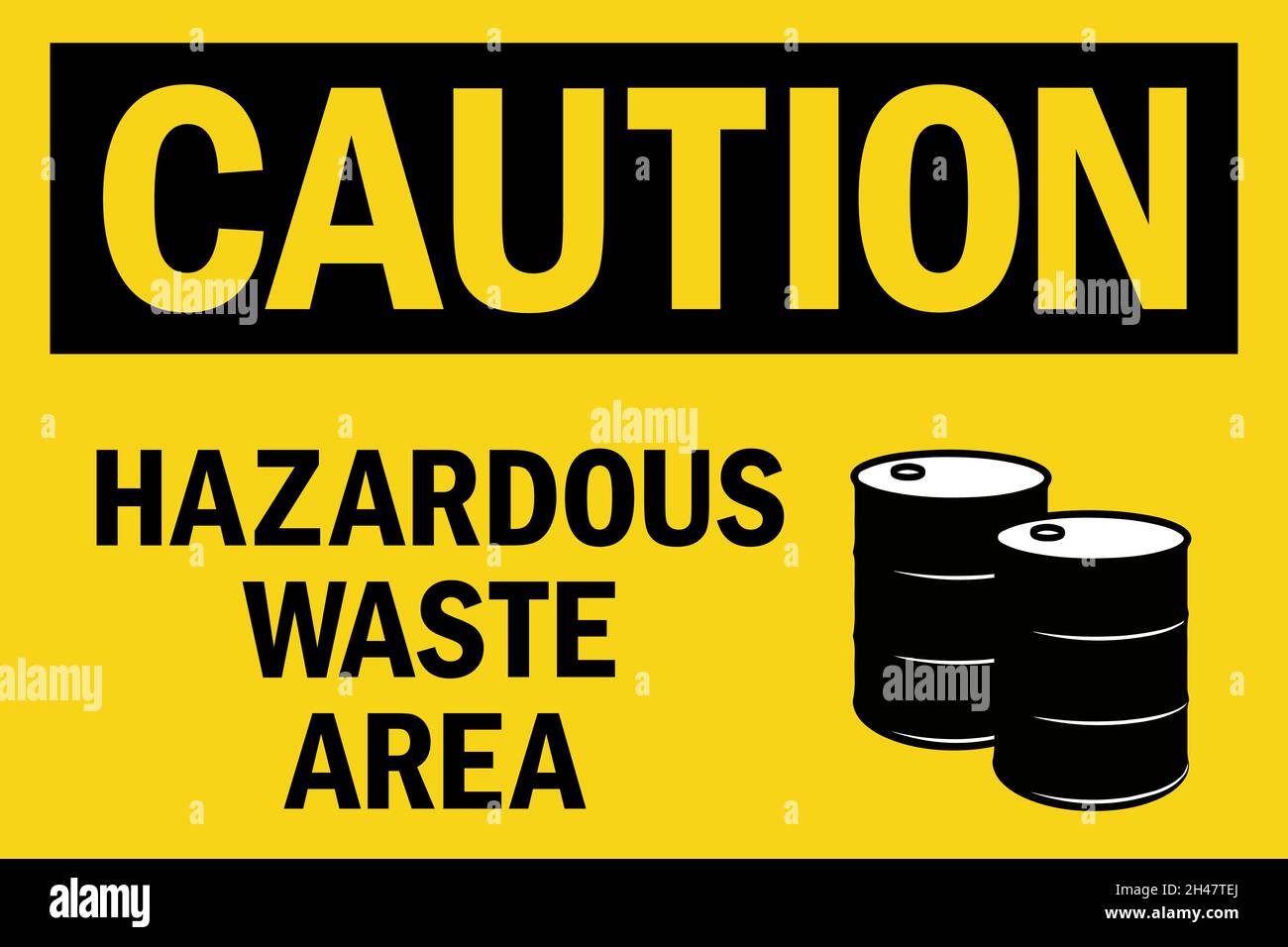 Hazardous waste area caution sign. Black on yellow background. Chemical safety signs and symbols. Stock Vector