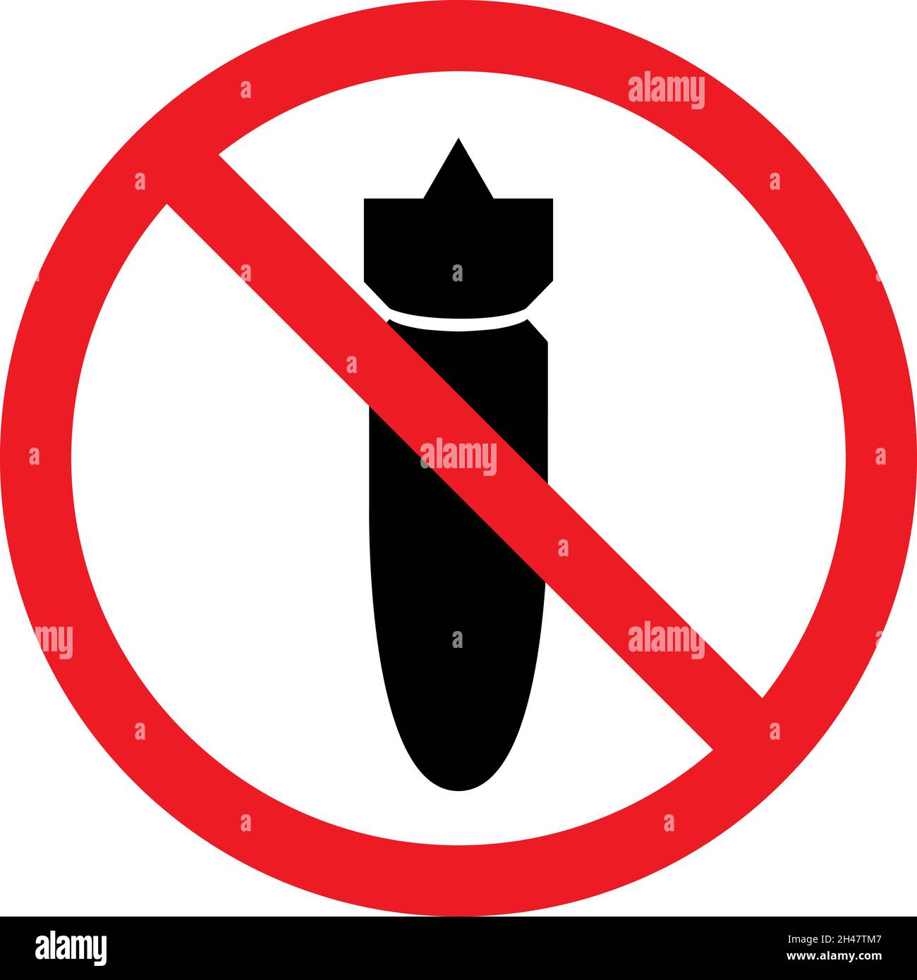 No bombing sign. Red circle background. No more disastrous wars. Stock Vector