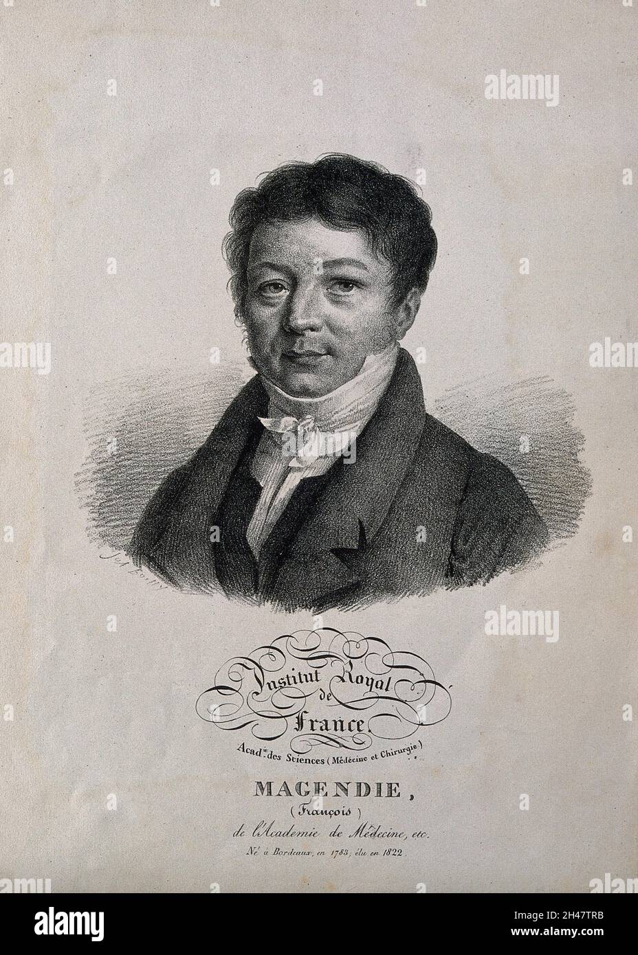 François Magendie. Lithograph by J. Boilly. Stock Photo
