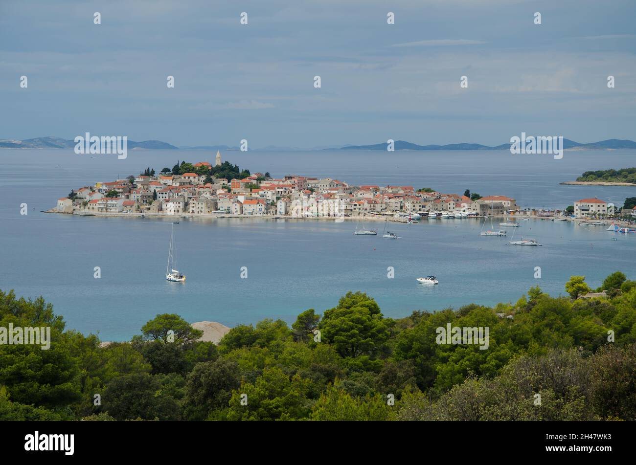 Scenic Primosten village on the Adriatic coast in Croatia Stock Photo ...