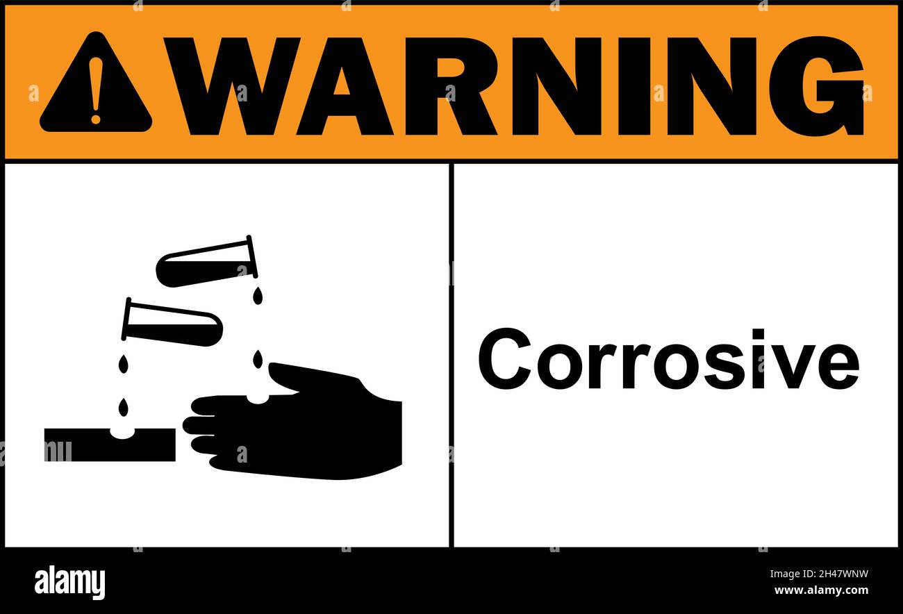 Corrosive warning sign. Hazardous chemical safety signs and symbols. Stock Vector