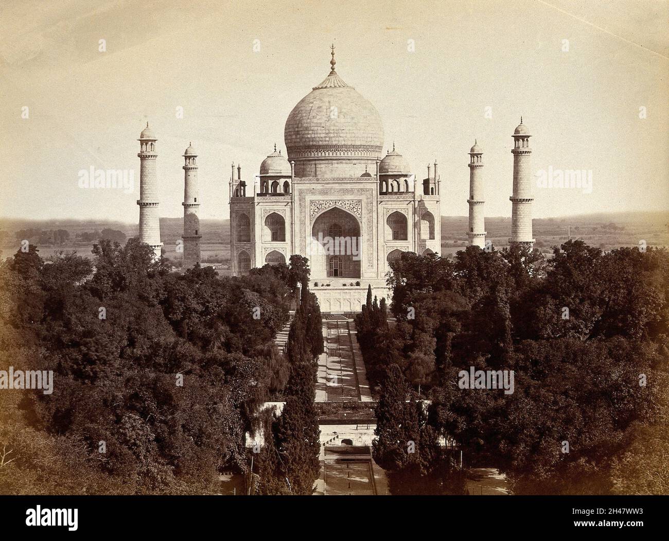 The Taj Mahal, Agra, India: aerial view. Photograph, ca. 1900. Stock Photo