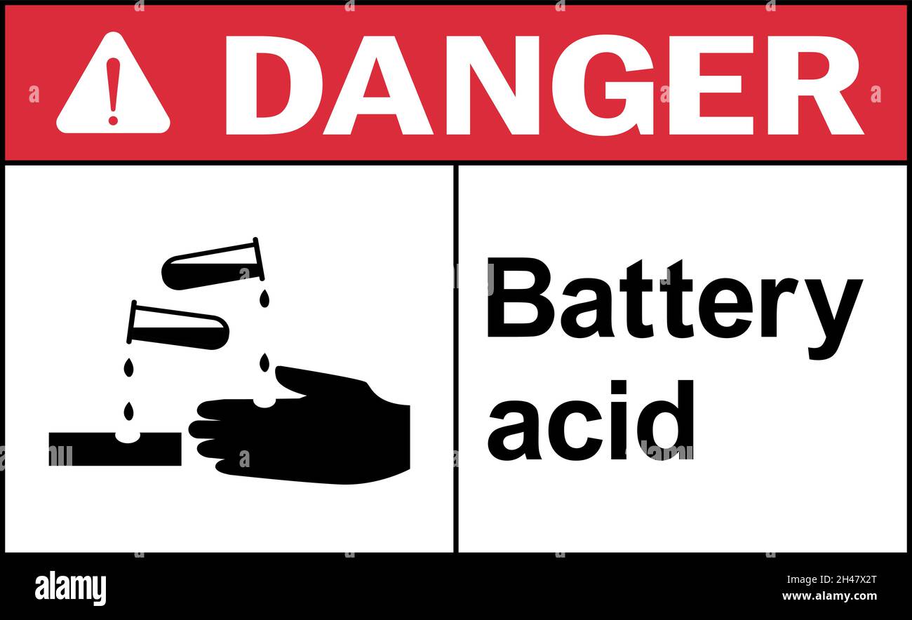 Battery acid danger sign. Chemical safety signs and symbols. Stock Vector