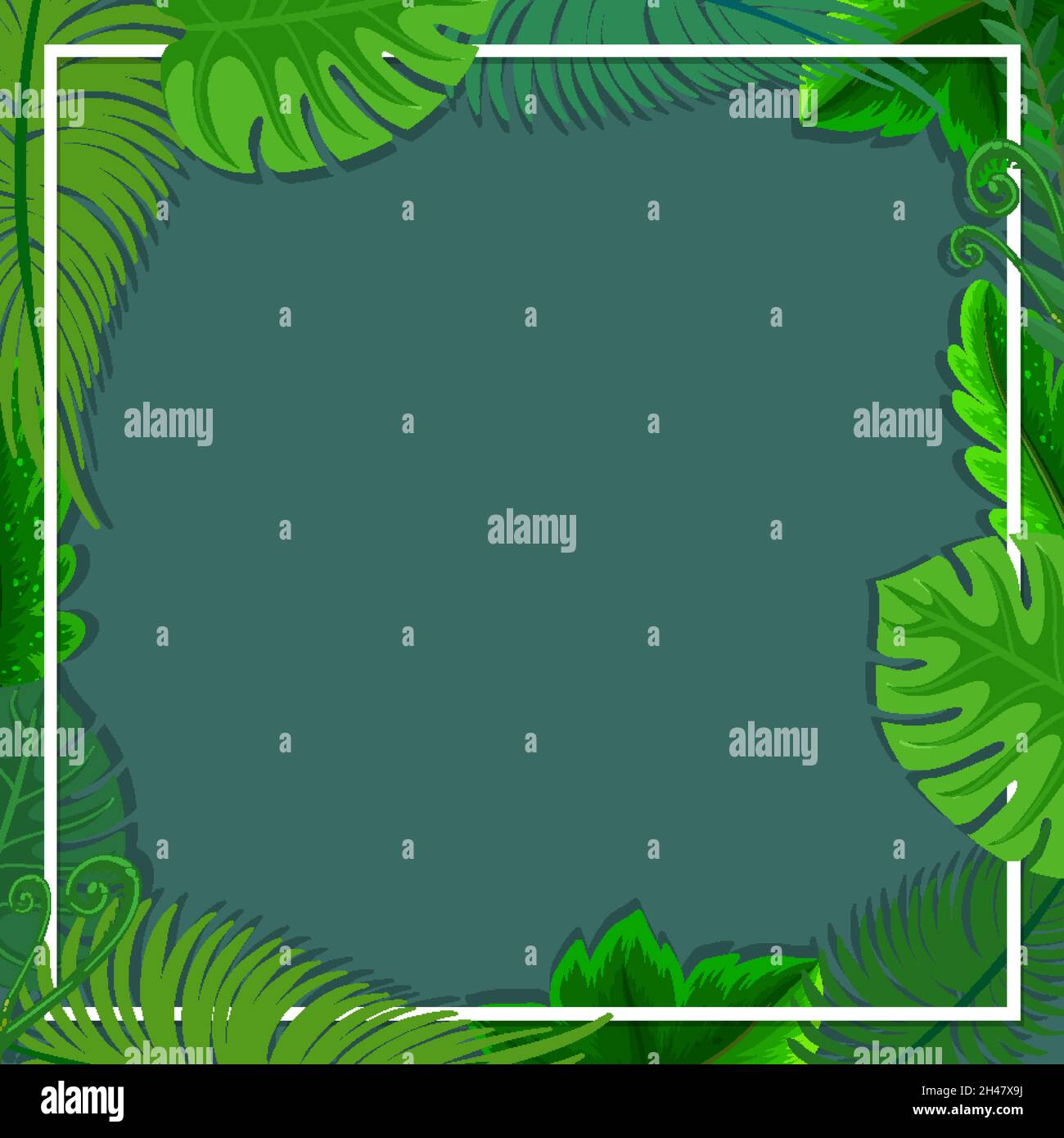 Square frame with tropical green leaves illustration Stock Vector Image ...