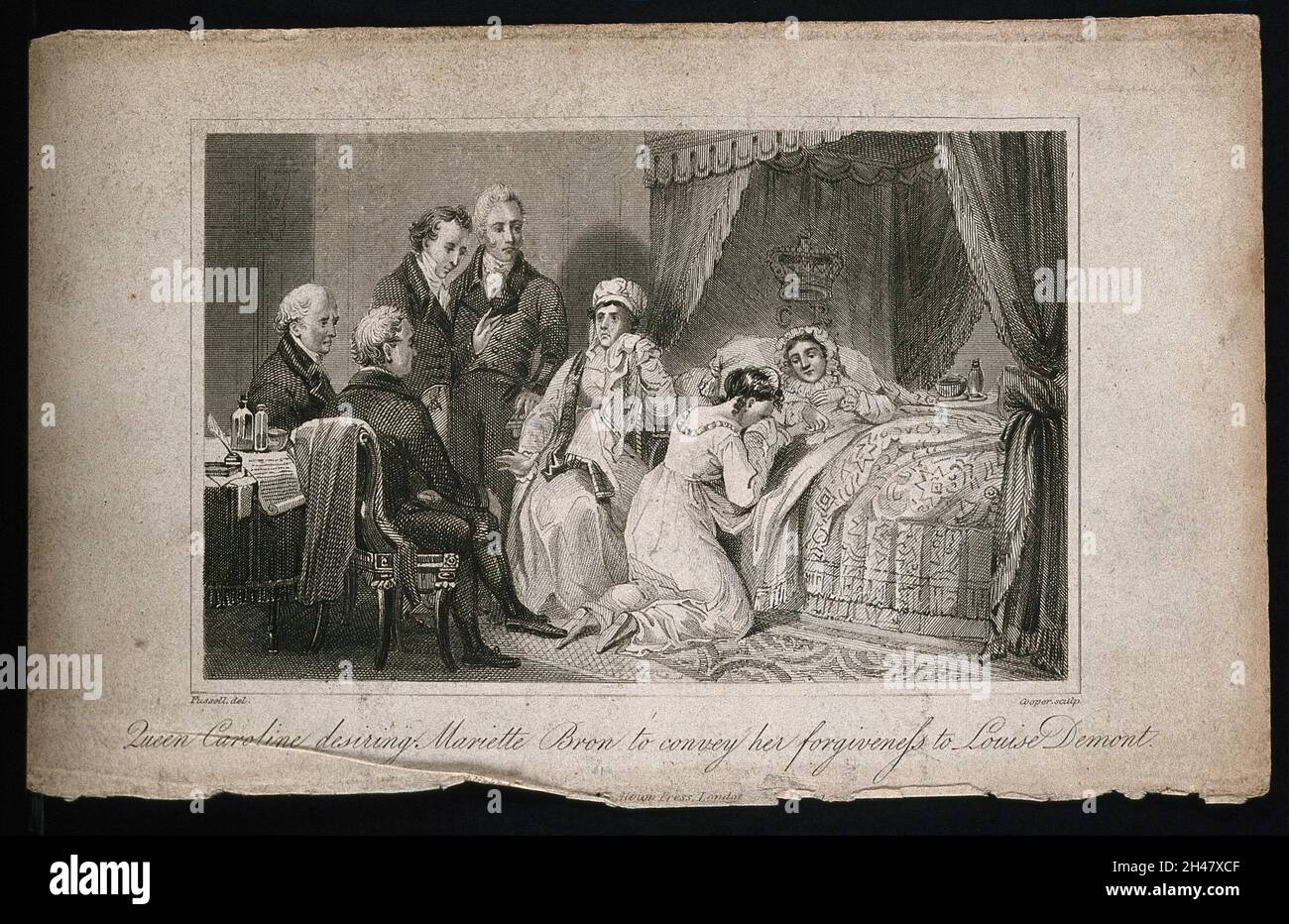 The death bed of Queen Caroline. Engraving by Cooper after Fussell