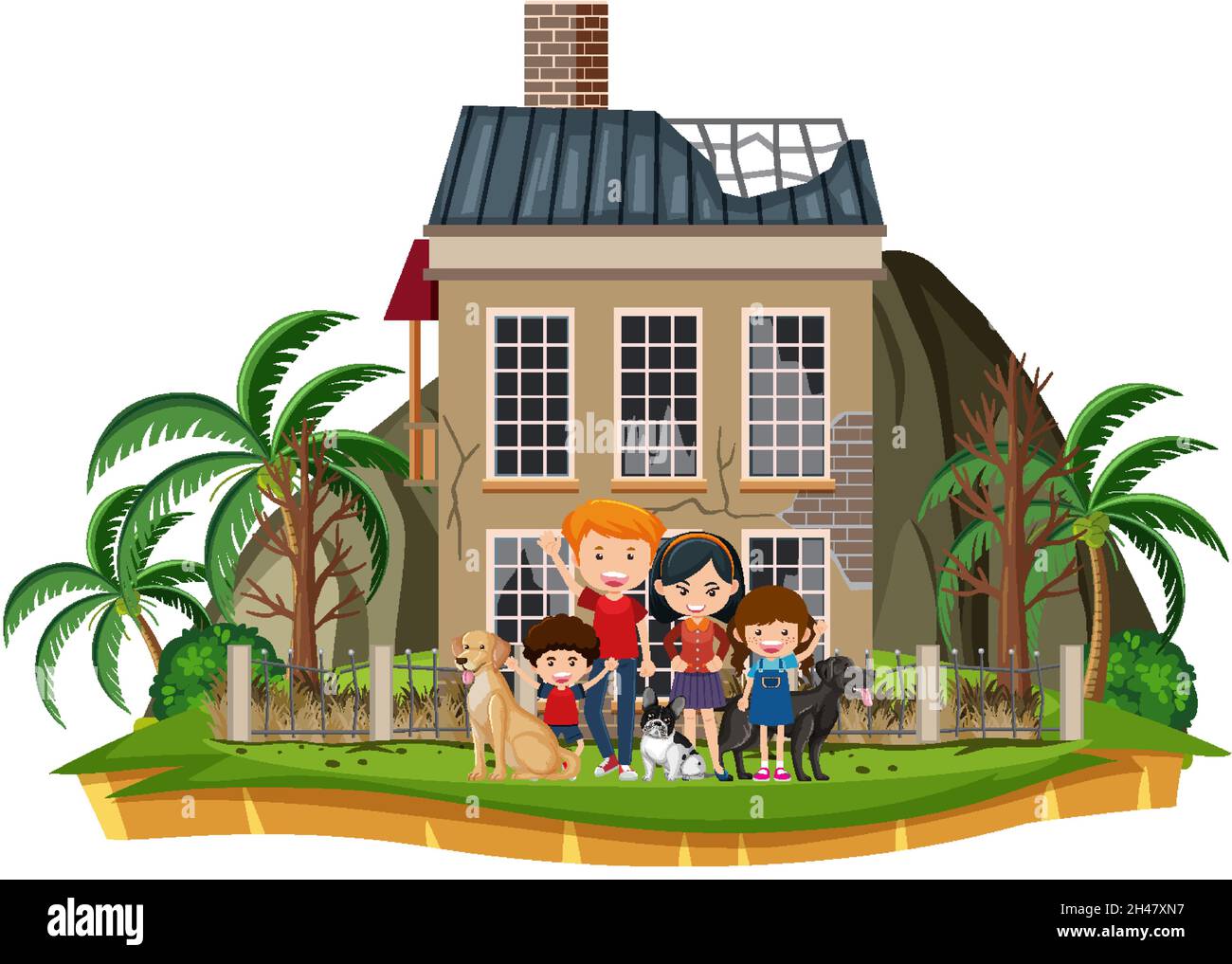 Happy family in front of the house illustration Stock Vector Image ...