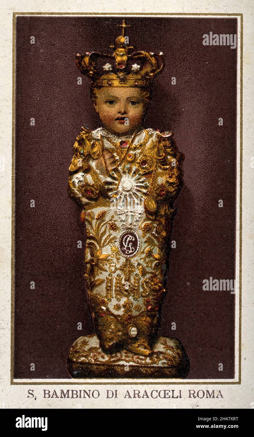 The Christ Child of S. Maria in Aracoeli in Rome. Colour lithograph