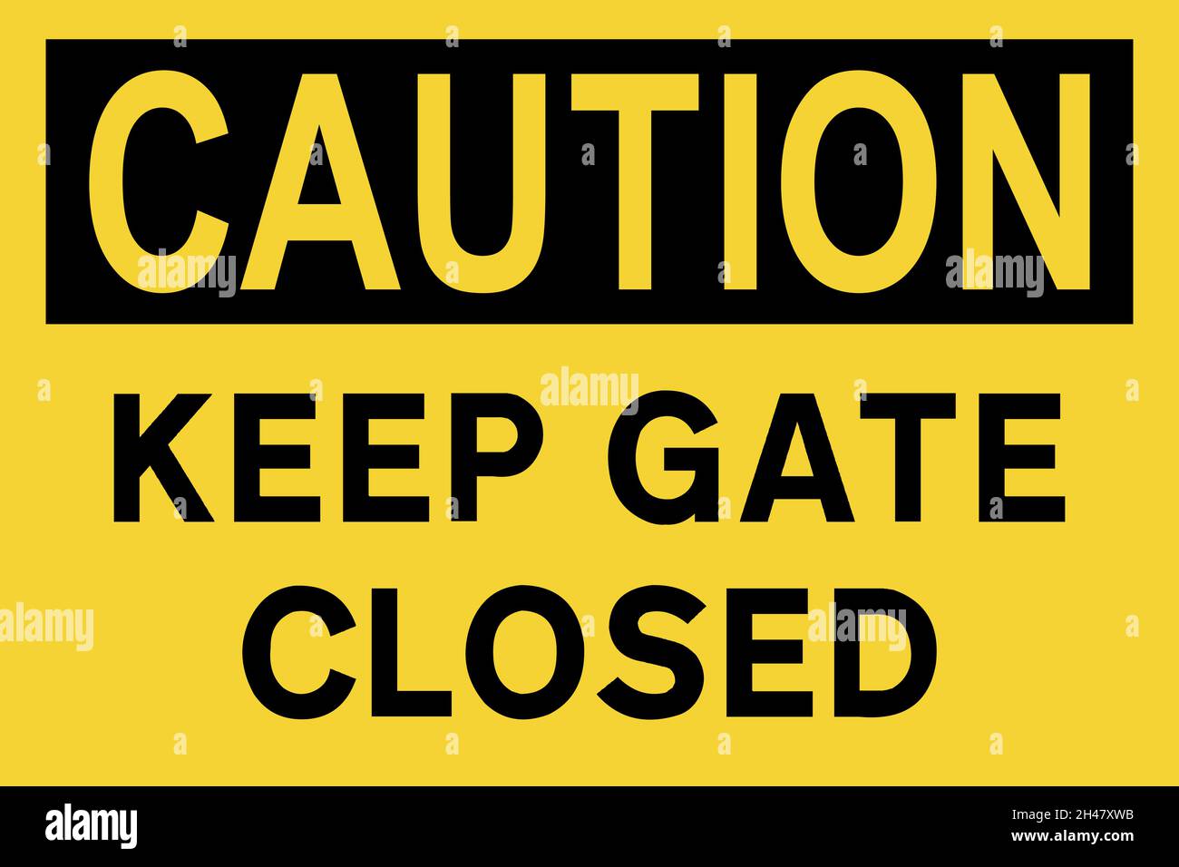 Keep gate closed caution sign. Black on yellow background. Construction safety signs and symbols. Stock Vector