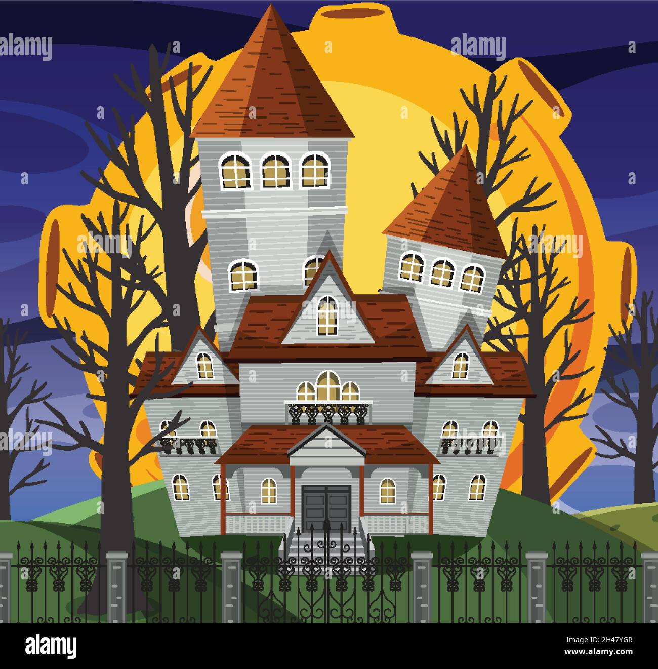 Haunted halloween mansion at night illustration Stock Vector Image ...