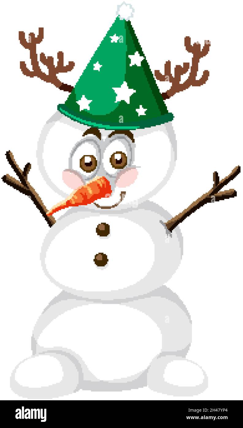 Snowman wearing Christmas hat cartoon character illustration Stock ...