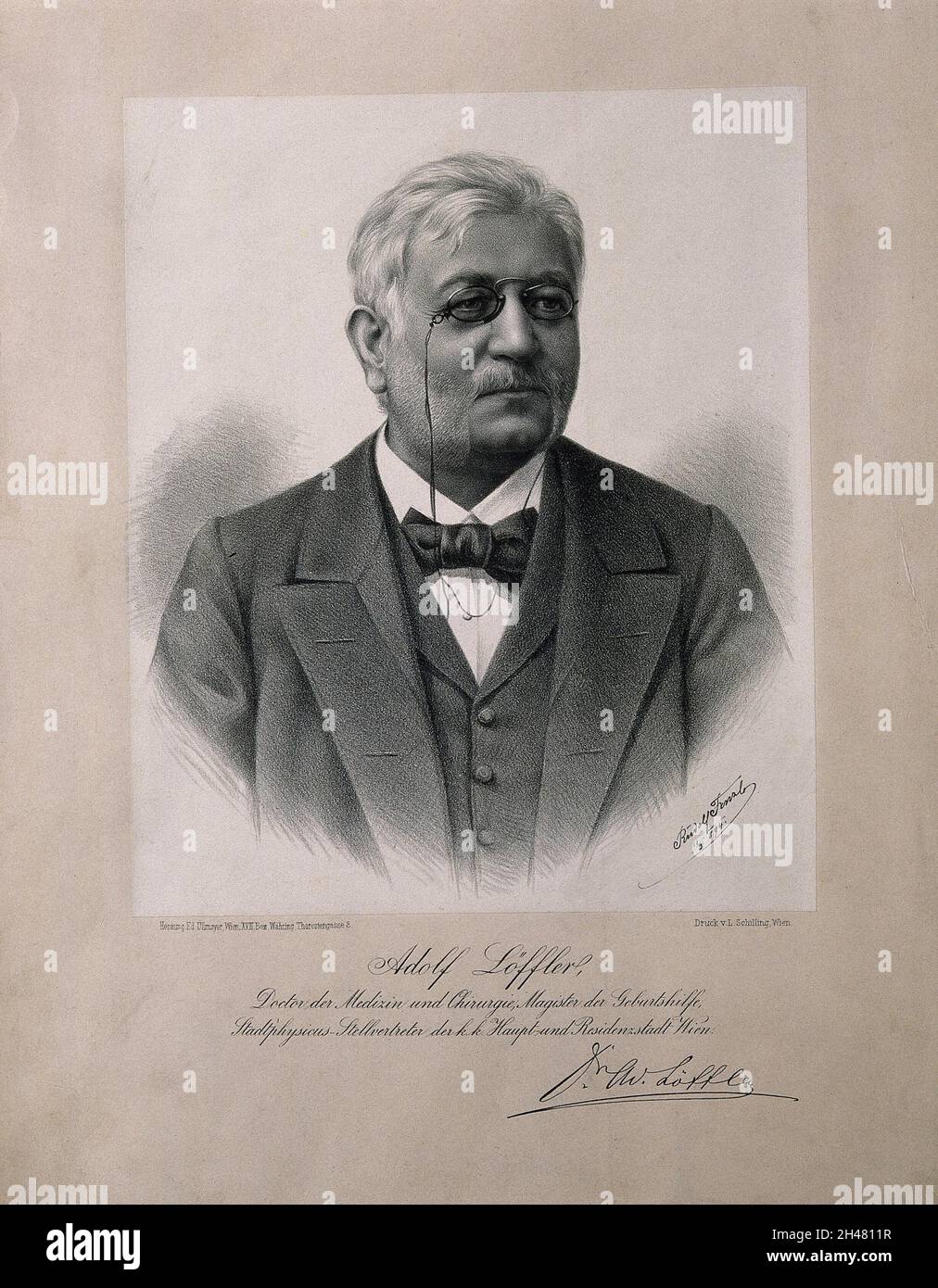 Adolf Löffler. Lithograph by R. Fenzl, 1894. Stock Photo