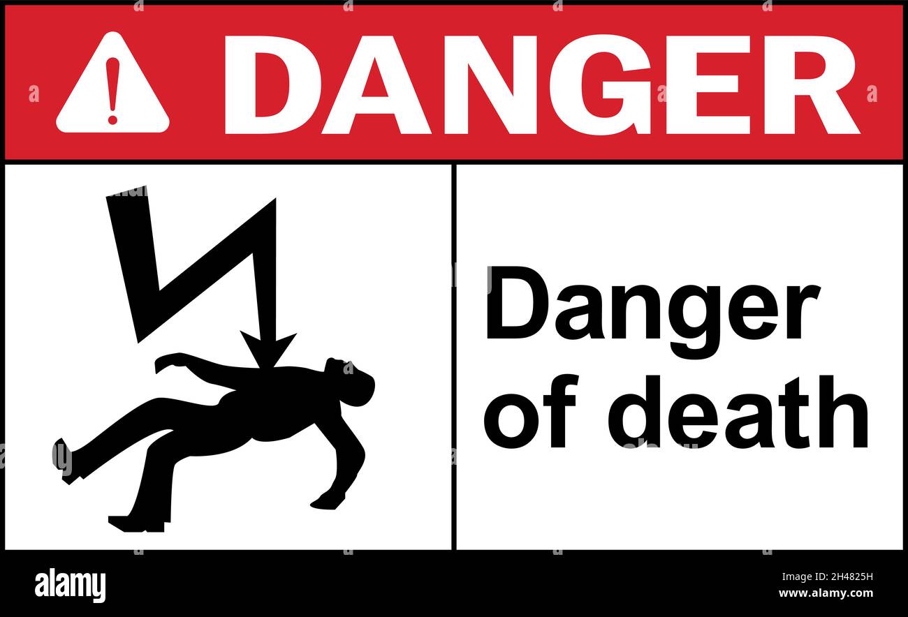Danger of death warning sign. Hazardous safety awareness signs and symbols. Stock Vector