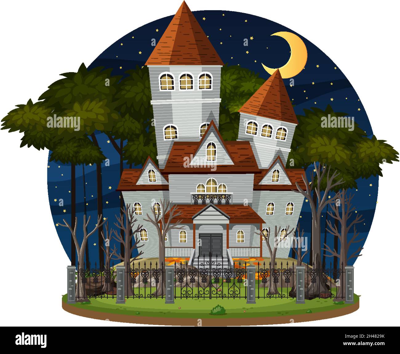 Haunted house at night scene illustration Stock Vector Image & Art - Alamy