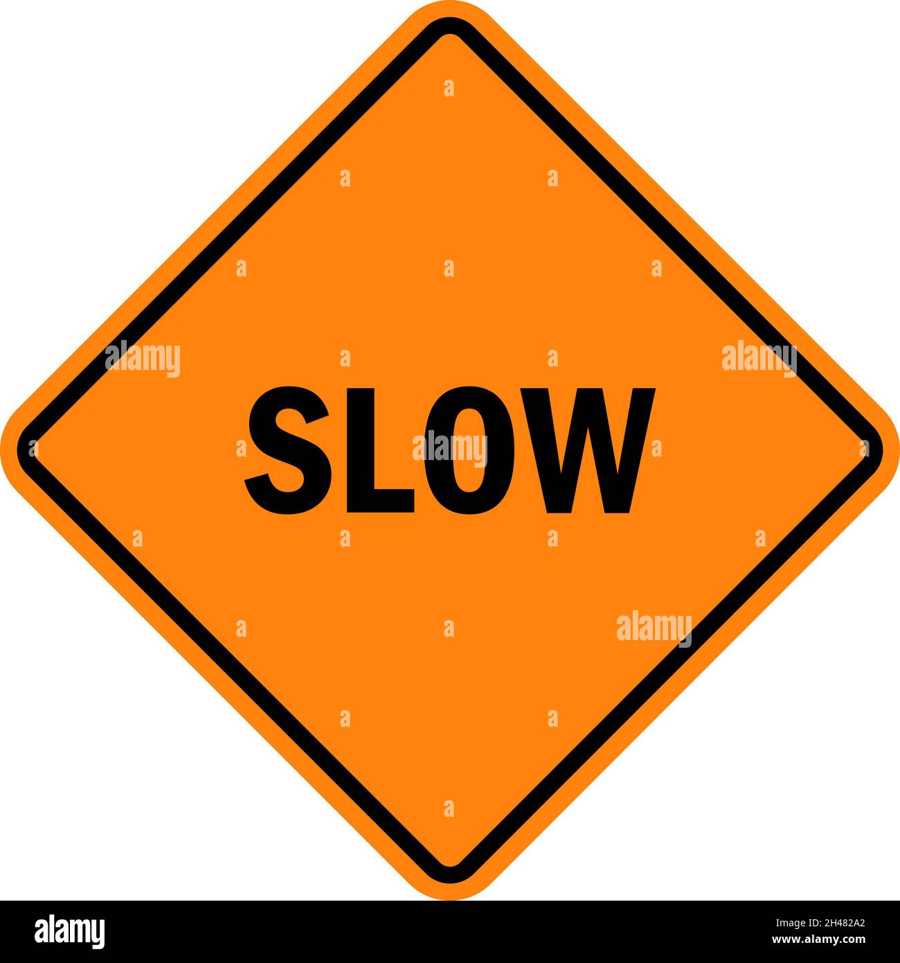 Slow advisory sign. Black on orange diamond background. Traffic signs and symbols. Stock Vector