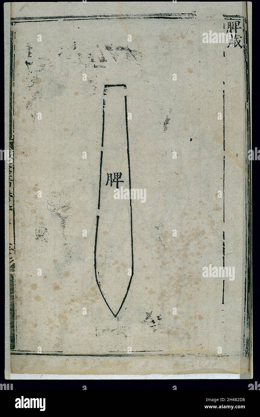 Anatomy of the spleen in ancient Chinese medicine, woodcut Stock Photo