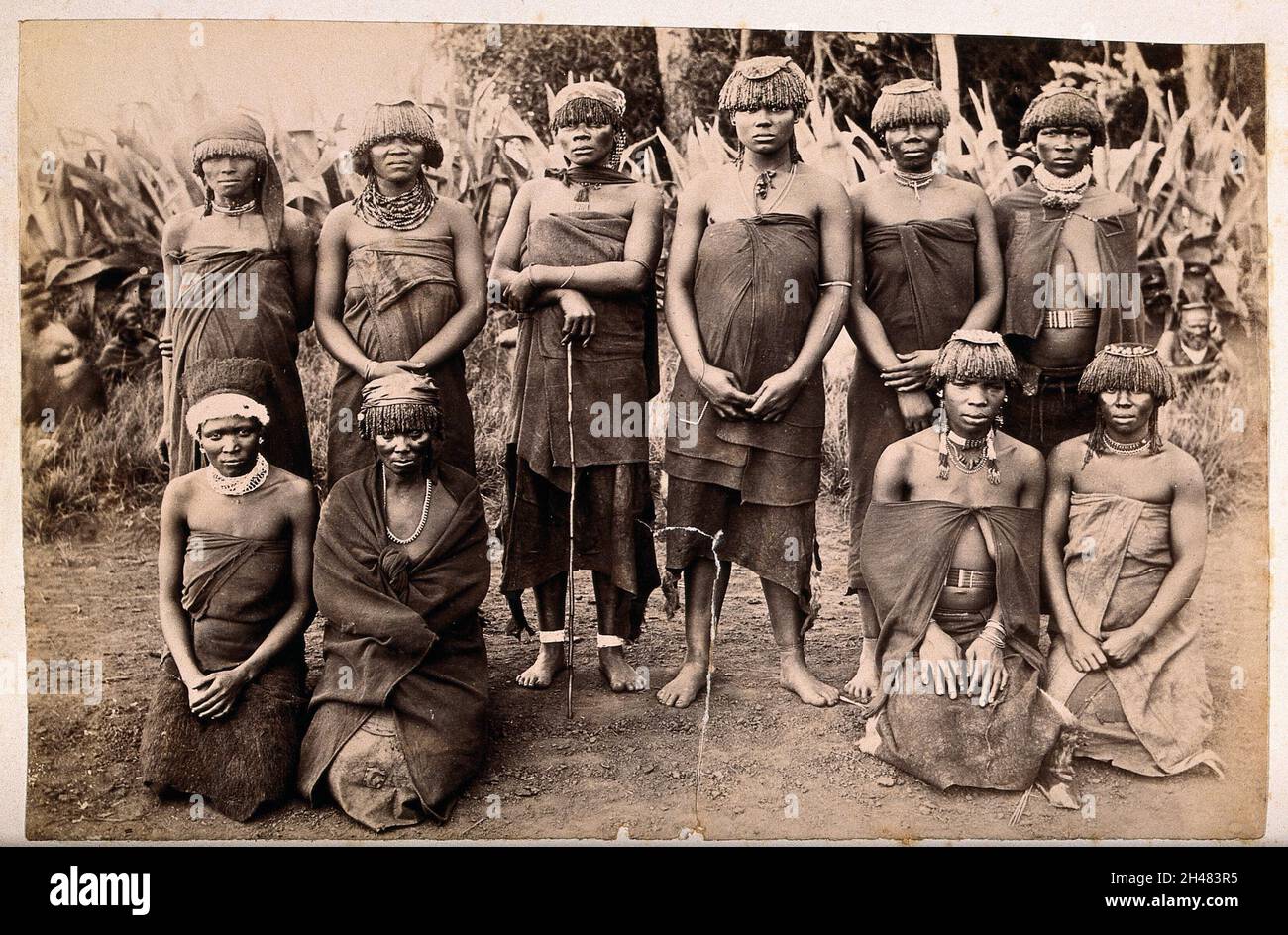 South Africa: a group of African women witch doctors. Albumen print. Stock Photo